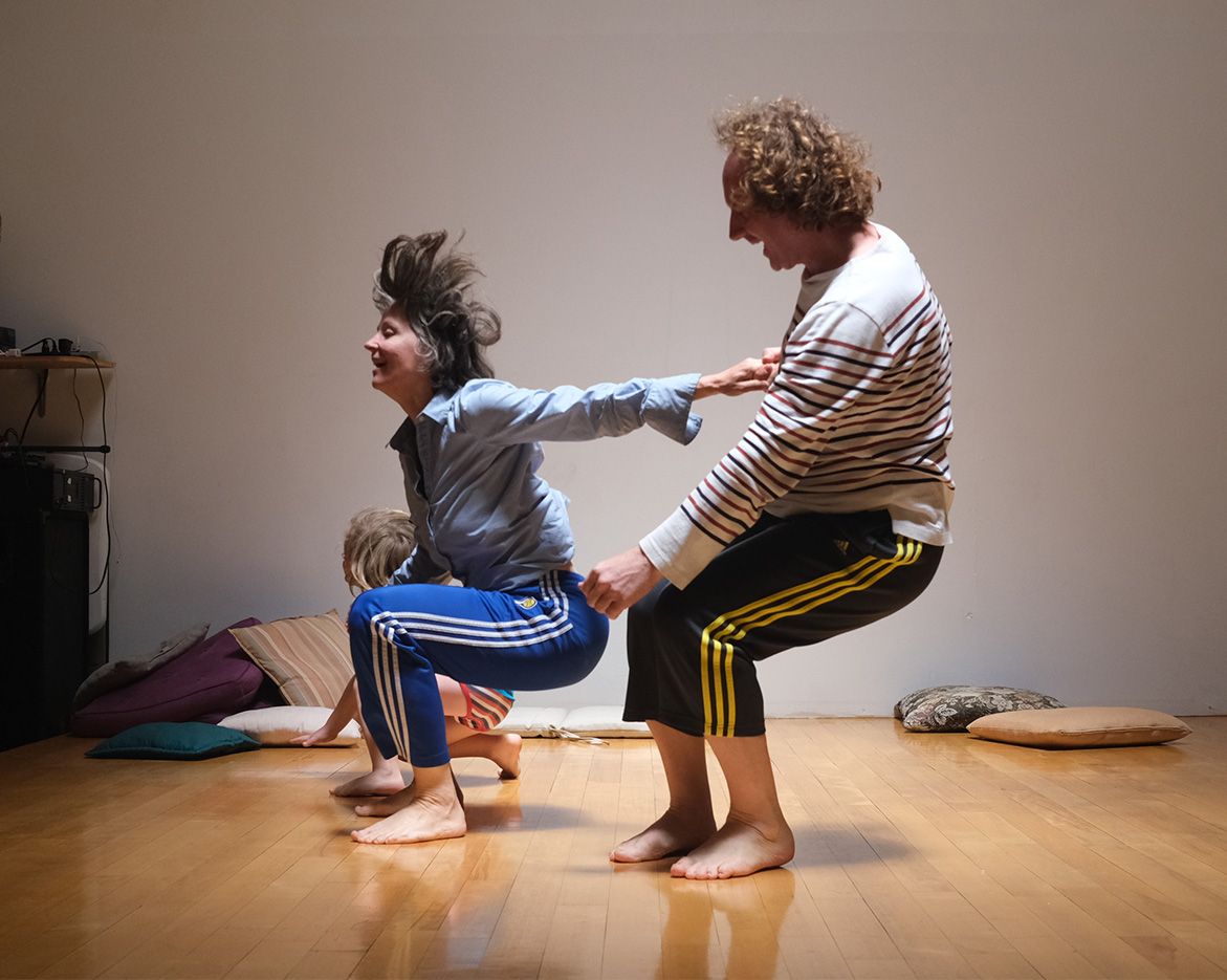 Carmen and Rajendra falling in a jam with their little friend